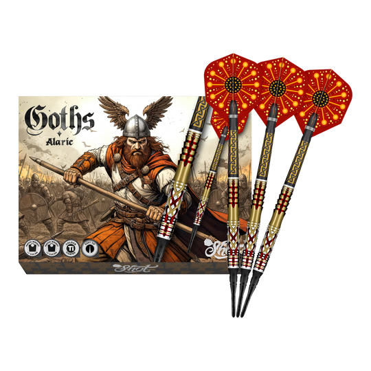 Shotki miękkie Shot Goths Alaric - 20g Abgebildet sind die Shot Goths Alaric Softdarts - 20g in voller Ansicht. Die gesamte Länge der Darts ist deutlich erkennbar.