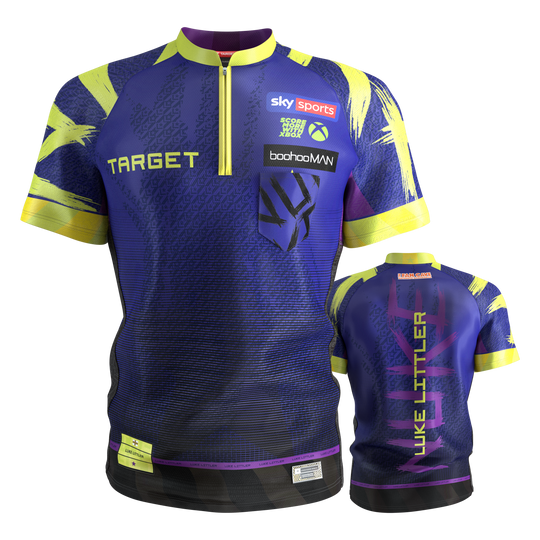 Koszulka do darta Target Luke Littler 2026 Das Bild zeigt das Target Luke Littler Dartshirt 2026. Die Kleidung wurde speziell für Dartsport entworfen.