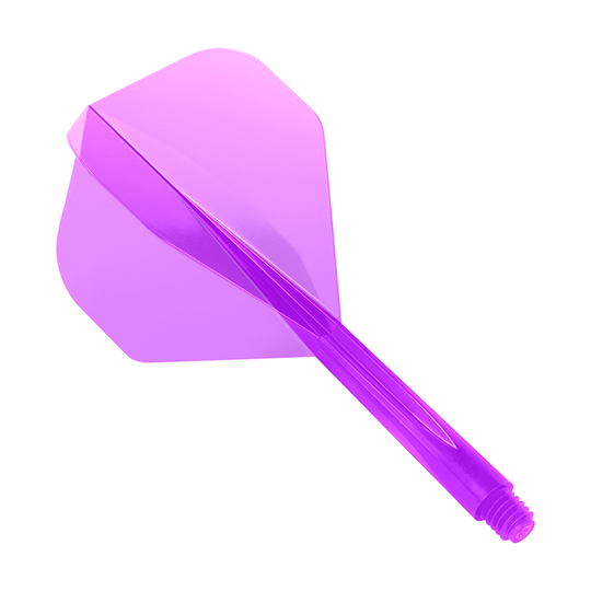 Das Bild zeigt das Produkt "Condor Zero-Stress Clear Purple Flight System Standard". Es handelt sich um ein durchscheinendes, lila Dart-Flight-System mit integriertem Schaft.