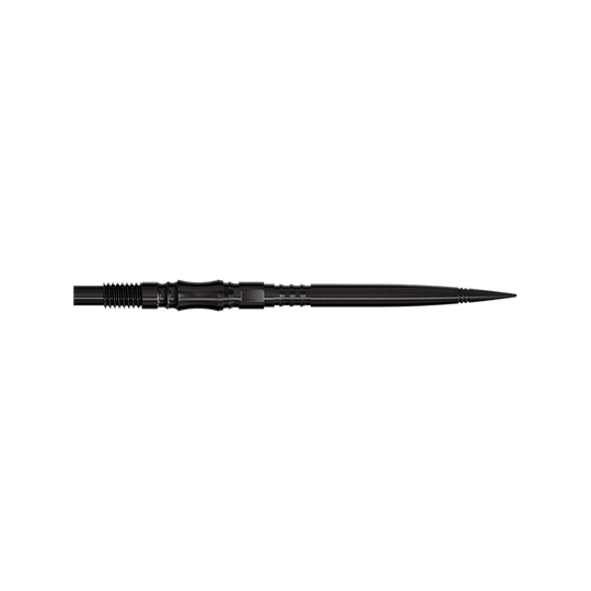 Harrows Quick Point Axis Elite Series Dartspitzen - Schwarz Dartspitzen der Axis Black Elite Serie in 35mm sind zu sehen. Die Spitzen sind schlank und dunkel.