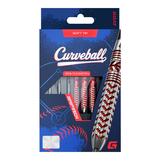 Abgebildet sind die GOAT Curveball Tungsten Softdarts - 20g. Die Softdarts sind 20 Gramm schwer und aus hochwertigem Tungsten hergestellt.