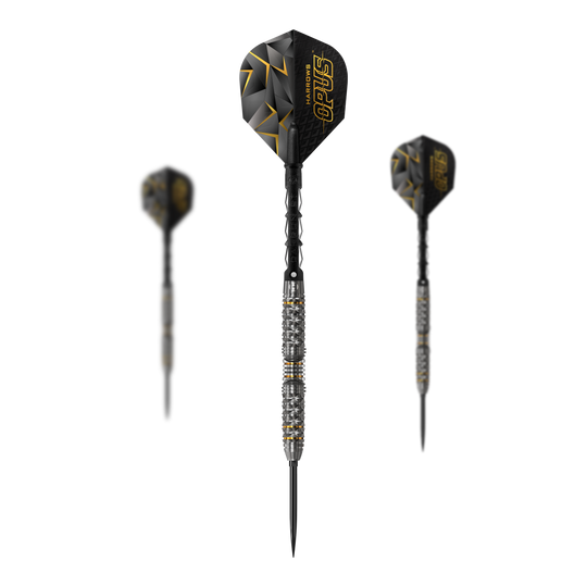 Stalowe lotki Harrow's Opus Quick Point Harrows Opus Quick Point Steeldarts - 23g. Auf dem Bild ist ein Set Steeldarts mit dem Namen Harrows Opus Quick Point zu sehen.