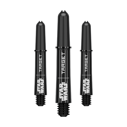 Abgebildet ist das Produkt mit dem Dateinamen 380420_Target_StarWars_ProGrip_Shafts_Schwarz_Short_34mm_1Set. Vermutlich handelt es sich um schwarze ProGrip Shafts für Darts, Modell Star Wars, in kurzer Ausführung.