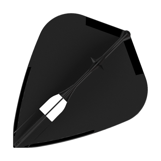 Dies ist ein schwarzes Dartflight in Kiteshape-Form. Das Flight hat ein schlichtes, einfarbiges Design ohne Aufdruck.