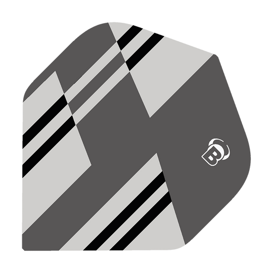 Bulls B-Star Tac No2 Standard Flights Das Bild zeigt das Produkt "Bulls B-Star Tac No2 Standard Flights". Das Flight ist grau mit schwarzen und weißen Streifen und hat ein modernes, geometrisches Design.