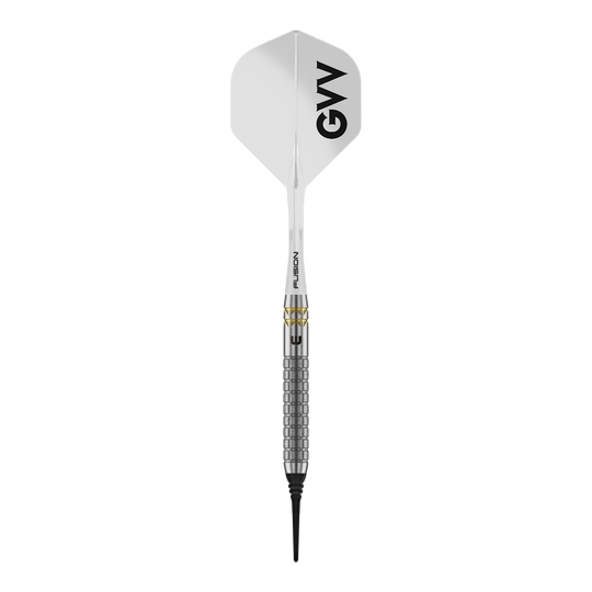 Miękkie rzutki Winmau Gian Van Veen W-MAX - 18g Das Bild zeigt Winmau Gian Van Veen W-MAX Softdarts mit 18 Gramm. Die Darts sind im Profil dargestellt.