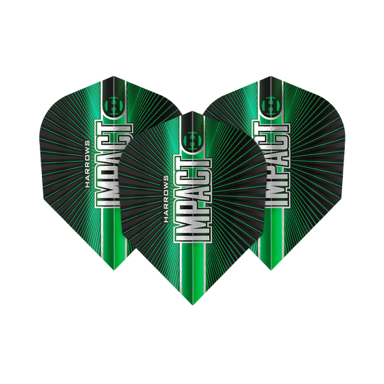Gezeigt werden die Harrows Impact No6 Flights. Dieses Produkt sind spezielle Flights für Darts mit besonderer Stabilität.