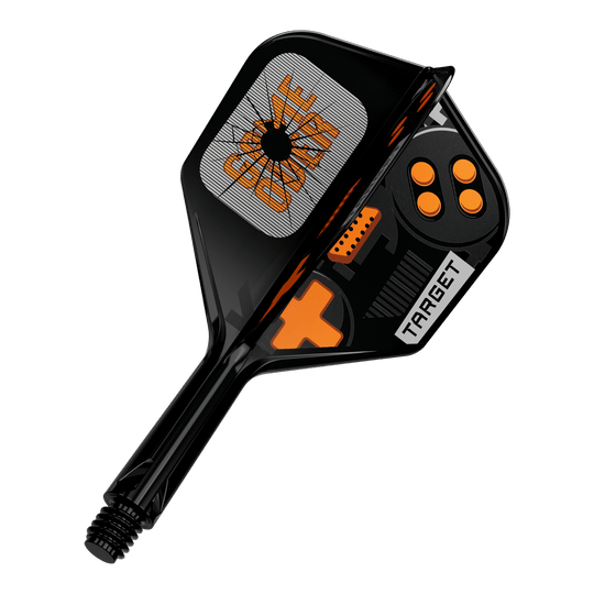 Das Bild zeigt einen einzelnen Dart Flight. Es handelt sich um das Modell 410576 Target K-Flex GameOver No6 Flights 19mm.