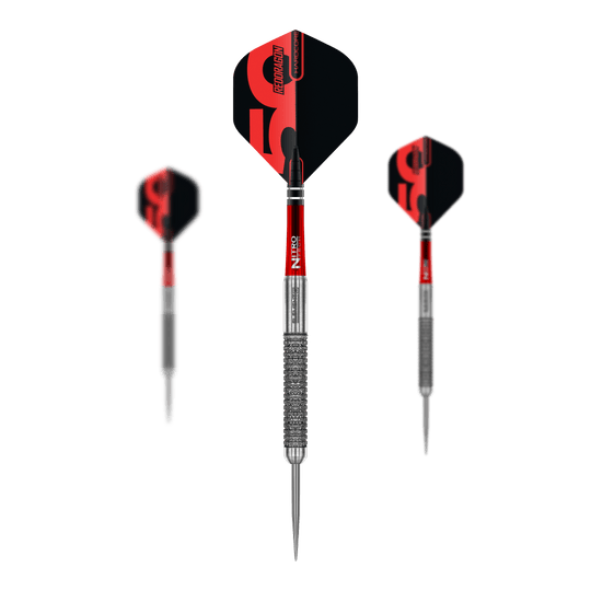 Hier sind die Red Dragon 50 Year Collection Element 6 B Steeldarts - 24g als Set abgebildet. Das Produkt besteht aus mehreren Teilen im Set.
