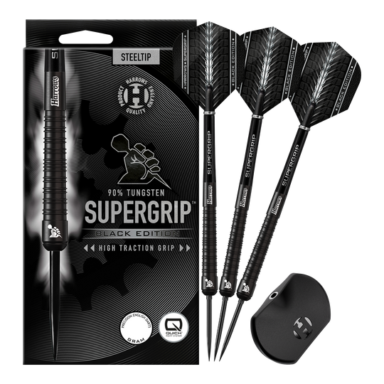 Lotki stalowe Harrows Supergrip 90 Black Edition Quick Point Harrows Supergrip 90 Black Edition Quick Point Steeldarts zeigen ein edles schwarzes Aussehen. Sie sind perfekt für ambitionierte Dartspieler geeignet.
