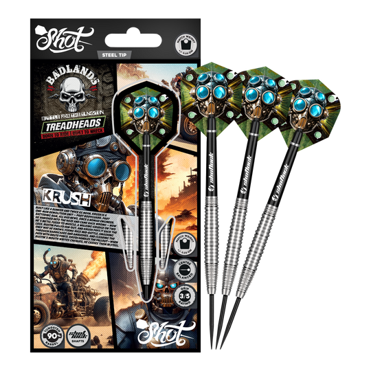 Stalowe lotki Shot Badlands Krush Dargestellt ist das komplette Shot Badlands Krush Steeldarts Set. Das Produkt ist ideal zum gezielten Werfen.