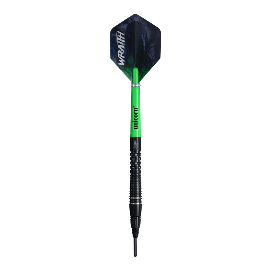Unicorn Wraith Gary Anderson Phase 6 Softdarts mit einem Gewicht von 20g ist zu sehen. Der Softdart wird von der Seite gezeigt.