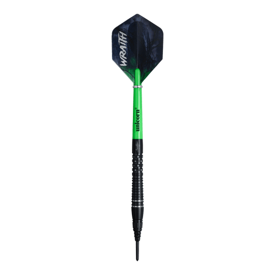 Unicorn Wraith Gary Anderson Phase 6 Soft Darts - 20g Unicorn Wraith Gary Anderson Phase 6 Softdarts mit einem Gewicht von 20g ist zu sehen. Der Softdart wird von der Seite gezeigt.