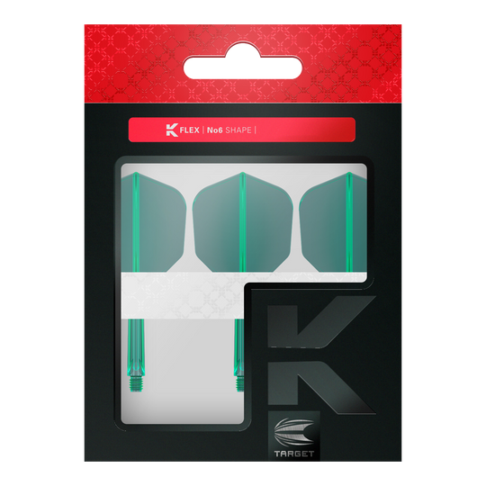 System lotu Target K-Flex No6 – zielony Zwei Dart-Flights mit identischem Design werden nebeneinander gezeigt. Die Aussagekraft der Linien ist klar zu erkennen.