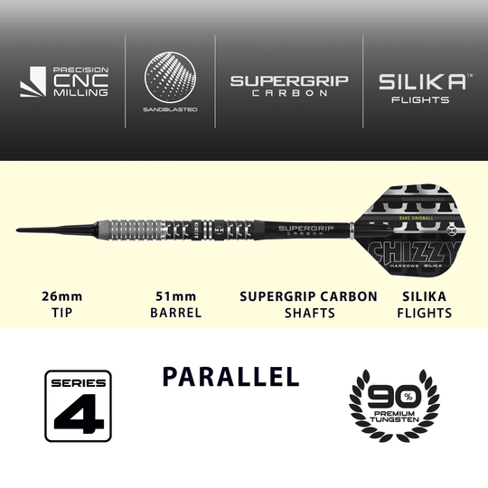 Harrow's Dave Chisnall Chizzy Series 4 miękkie lotki Das Produkt ist die Harrows Dave Chisnall Chizzy Series 4 Softdarts. Es richtet sich an Spieler, die Softdarts bevorzugen.