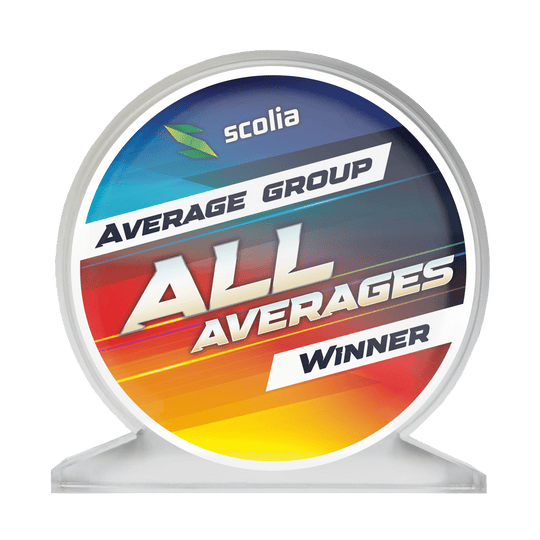 Das Bild zeigt einen Acrylglas-Pokal für alle Durchschnitte, genannt AllAverages. Er kann für verschiedene Kategorien im Dartsport vergeben werden.