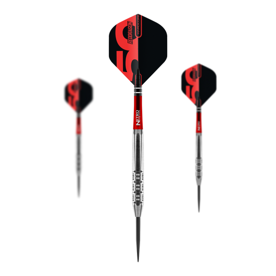 Zestaw Hexose Red Dragon 50 Year Collection 3 Steeldarts - 25g Das Bild illustriert ein Set der Red Dragon 50 Year Collection Hexoset 3 Steeldarts mit 25g Gewicht. Diese Steeldarts sind Teil einer limitierten Sammleredition.