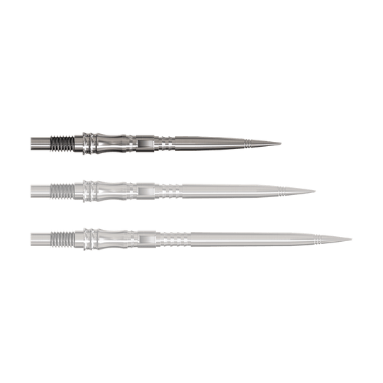 Abgebildet ist eine silberne Dartspitze der Elite Series. Das Produkt liegt auf hellem Hintergrund.