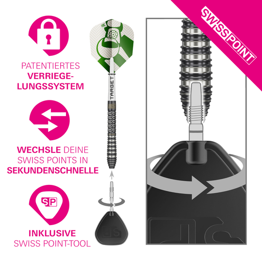 Stalowe lotki Target Charlie Manby Swiss Points Abgebildet sind die Target Charlie Manby Swiss Points Steeldarts. Diese Darts zeichnen sich durch ihre hochwertige Verarbeitung aus.