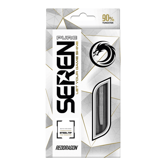 Red Dragon Seren 3 Czyste Steeldarts Die Abbildung zeigt die Verpackung der "Red Dragon Seren 3 Pure Steeldarts". Auf der Verpackung steht, dass die Darts aus 90% Tungsten bestehen.