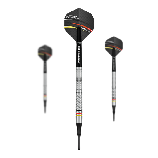 Precise 180 Ricardo Pietreczko GEN1 miękkie lotki Hier sind die Precise 180 Ricardo Pietreczko GEN1 Softdarts als Set abgebildet. Die Darts sind für präzises Spielen entwickelt.