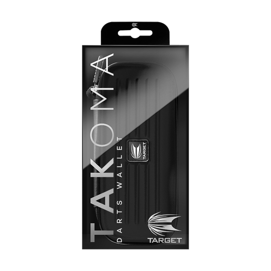 125820_Target_Takoma_Dartwallet_Schwarz_3 Das Bild zeigt das Produkt „Target Takoma Dartwallet“ in seiner Verpackung. Die Verpackung ist schwarz und trägt deutlich den Markennamen und das Logo.