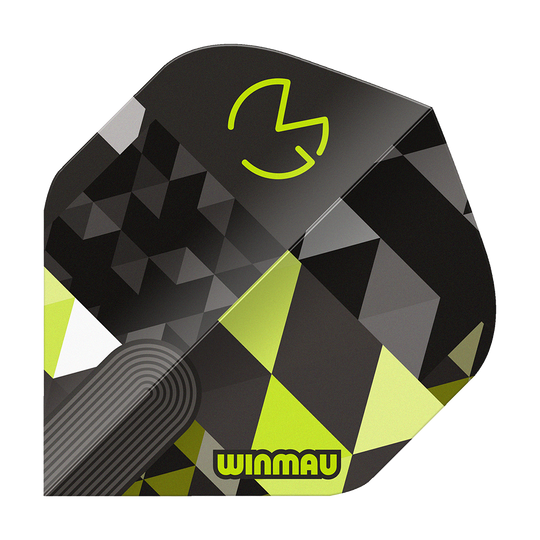Winmau Prism Delta MvG Logo Green No2 Standard Flights Zu sehen ist Winmau Prism Delta MvG Logo Green No2 Standard Flights. Es handelt sich um Dart-Flights in grün mit MvG-Logo.