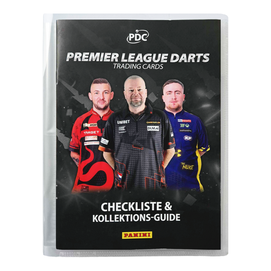 Panini Premier League Darts 2025 – segregator kolekcjonerski Der Panini Premier League Darts 2025 Sammelordner ist auf dem Bild zu sehen. Der Ordner wird für das Sammeln und Aufbewahren von Darts-Stickern verwendet.