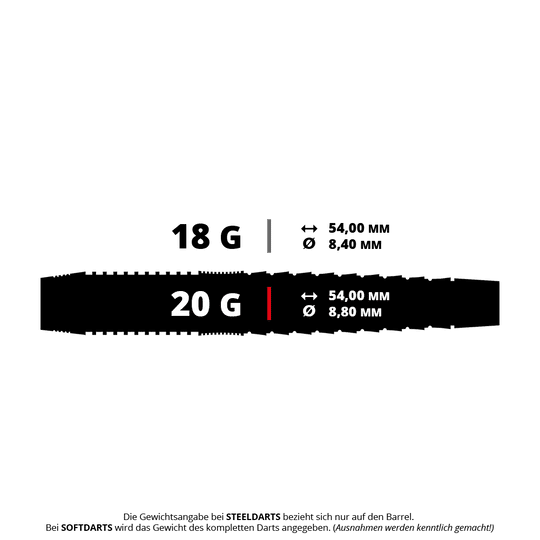 Harrows Nox Premium Brass Soft Darts Gezeigt werden die Harrows Nox Premium Brass Softdarts mit einem Gewicht von 20 Gramm. Die Aufnahme hebt das Design und die Verarbeitung der Darts hervor.