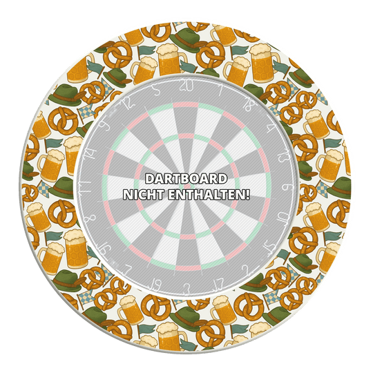 Dieses Bild stellt das McDart Bierfest Dartboard Surround dar. Es schützt die Wand beim Dartspielen und ist im Bierfest-Design gestaltet.