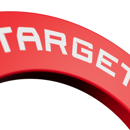 Tarcza do darta z wycięciem Target Das Produkt zeigt eine rote Dartboard-Umrandung. Die Perspektive kommt von oben.
