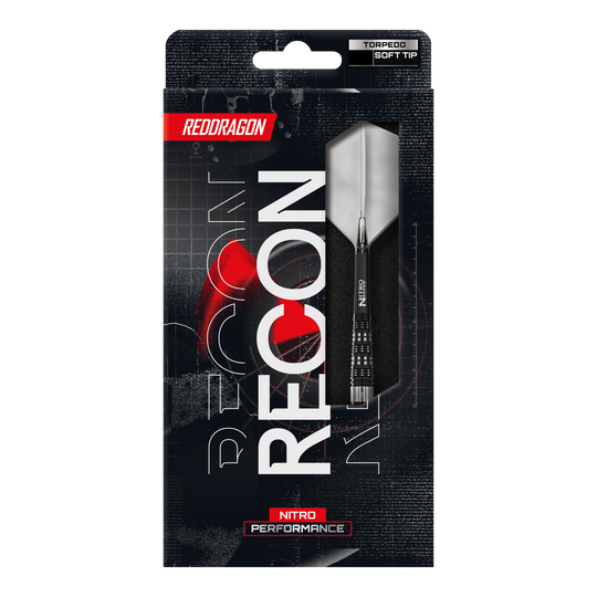Das Foto zeigt die Red Dragon Recon Torpedo Softdarts - 20g. Die Darts sind für Softdart-Spiele geeignet und wirken robust.