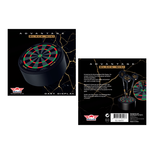 Uchwyt na rzutki Bulls NL Advantage Black Mini Das Bild zeigt den Bulls NL Advantage Black Mini Dart Display Darthalter. Der Halter ist ideal zur Ausstellung von Mini-Darts.