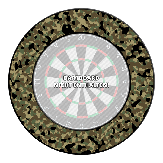 McDart Camo Dartboard Surround Gezeigt wird das Produkt 'DBS-CAMO1_McDart_Camo_Dartboard_Surround_Woodland_1'. Es dürfte sich um eine Dartboard-Umrandung im Camouflage-Design handeln.