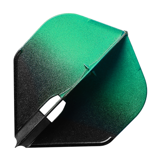 LSF631_L-Style_TwoTone_Gr-n_L1PRO_Flights_1 Das Bild zeigt eine Dart-Flight in zwei Farben: Grün und Schwarz. Die Oberfläche hat einen schimmernden, glitzernden Effekt.