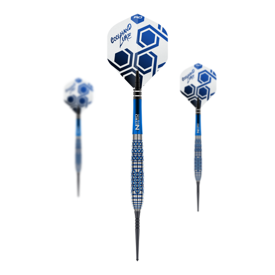 Stalowe lotki Red Dragon Luke Humphries TX5 Das Bild zeigt ein Set der Red Dragon Luke Humphries TX5 Steeldarts. Die Steeldarts sind zusammen als Set dargestellt.
