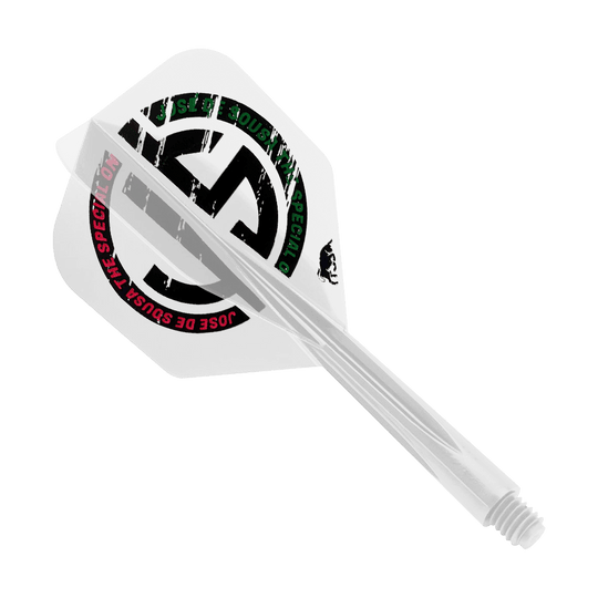 Condor AX Jose De Souza Special One Inspiration Flight System – Przezroczysty – Mały Dies ist ein klarer Dart-Flight mit dem Aufdruck "JOSE DE SOUZA THE SPECIAL ONE". Das Produkt ist das "Condor AXE Jose De Souza Special One Inspiration Flight-System" in der Größe Small.