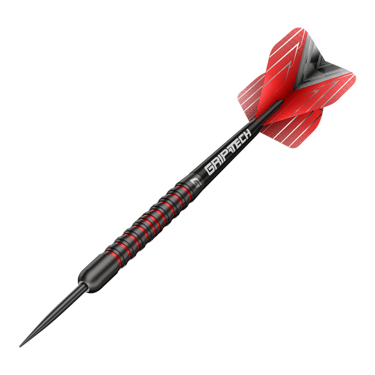 Das Foto zeigt die GOAT Podium Black Steeldarts. Diese Steeldarts überzeugen durch ihr elegantes schwarzes Design.