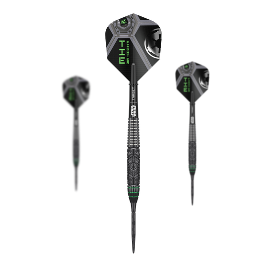 Target Star Wars Tie Fighter Swiss Point Steeldarts sind auf dem Bild zu sehen. Das Produkt wird als Set von Steeldarts dargestellt.