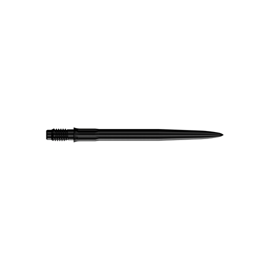 Końcówki do lotek Mission R2.5 Rapid Point SM1 – czarne Das Bild zeigt schwarze Dartspitzen mit einer Länge von 30 mm. Es sind zwei Spitzen abgebildet.