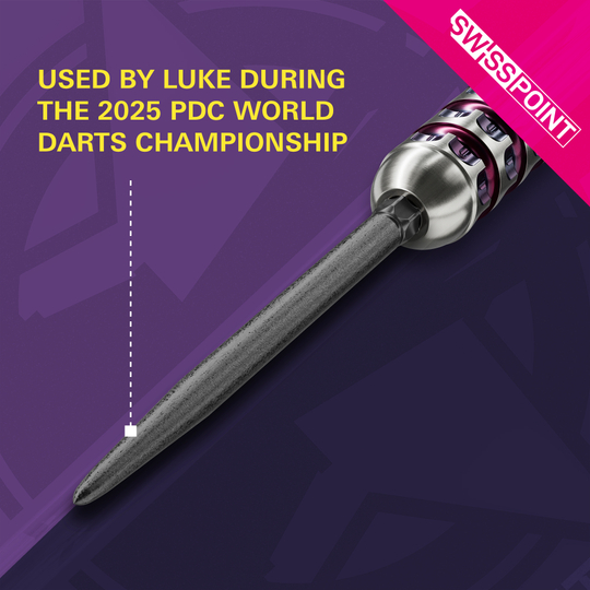 Końcówki do lotek Target Swiss Point SLK – czarne Das Bild zeigt die Target Swiss Point SLK Dartspitzen in Schwarz. Sie wurden von Luke während der PDC Darts-Weltmeisterschaft 2025 verwendet.