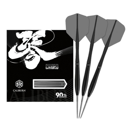 Lotki stalowe Caliburn Chord C3 - 22,5 g Abgebildet sind die Caliburn Chord C3 Steeldarts mit 22,5 Gramm in voller Ansicht. Diese Darts bieten eine gute Balance und Kontrolle.