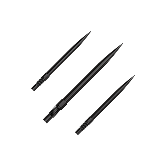 Końcówki do lotek Harrows Quick Point – czarne Das Bild zeigt das Produkt 'QP23974_Harrows_QuickPoint_Dartspitzen_Schwarz_30mm_1Set'. Es handelt sich um ein Set schwarzer Dartspitzen.