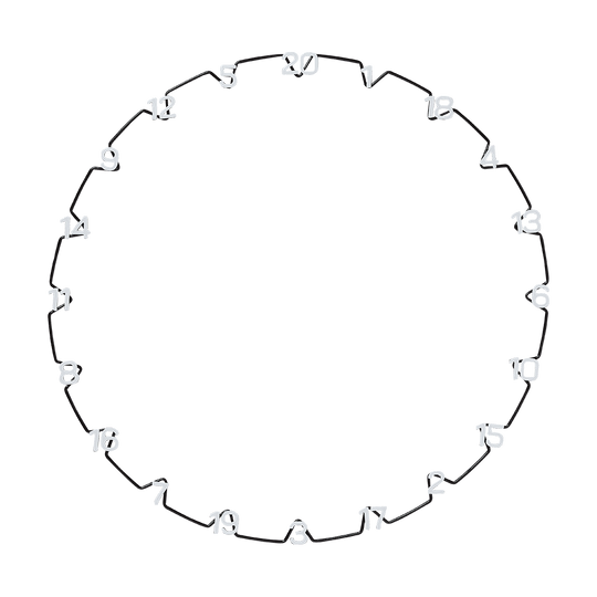 07890_Unicorn_Horizontal_Number_Ring_Zahlenring_3 Das Bild zeigt einen Zahlenring mit den Zahlen von 1 bis 20, die kreisförmig angeordnet sind. Die Zahlen sind jeweils durch kurze Linien miteinander verbunden.