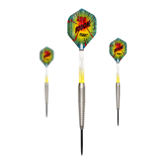 Lotki stalowe Karella Comic Line CL-5 - 21g Abgebildet wird das Set Karella Comic Line CL-5 Steeldarts - 21g. Das Set beinhaltet mehrere Steeldarts mit Comic-Motiv.