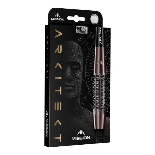 Misja Arkitekt Brązowa krzemionka PVD Steeldarts - 23,5g Abgebildet ist Mission Arkitekt Bronze Silika PVD Steeldarts - 23,5g. Die Darts besitzen ein glänzendes bronzenes Finish.
