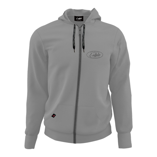 Bluza z kapturem w stylu L - szara Der Hoodie „L-Style Hoodie - Grau“ ist grau, hat eine Kapuze und einen durchgehenden Reißverschluss. Auf der linken Brust befindet sich ein dezentes L-Style Logo.