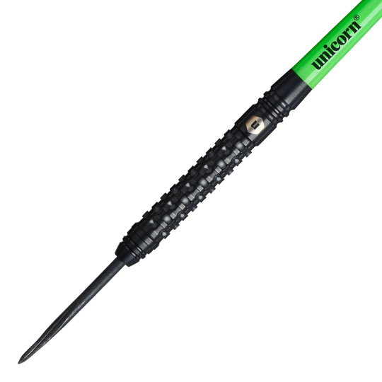 Stalowe lotki Unicorn Wraith Unicorn Wraith Steeldarts sind als Set angeordnet. Die Barrels sind auffällig gestaltet.