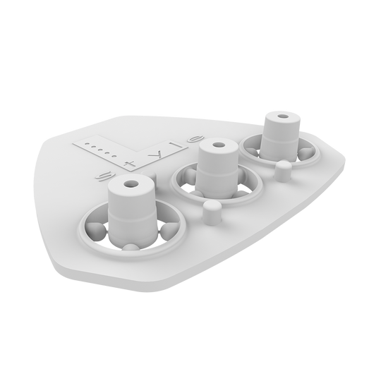 L-Style-GOMU-Shaft-Tightener-1ak1JmeyDC5DXv Das Bild zeigt ein Produkt namens "GOMU L-Shaft Tightener". Es handelt sich um ein kleines, weißes Werkzeug aus Kunststoff mit drei runden Halterungen.