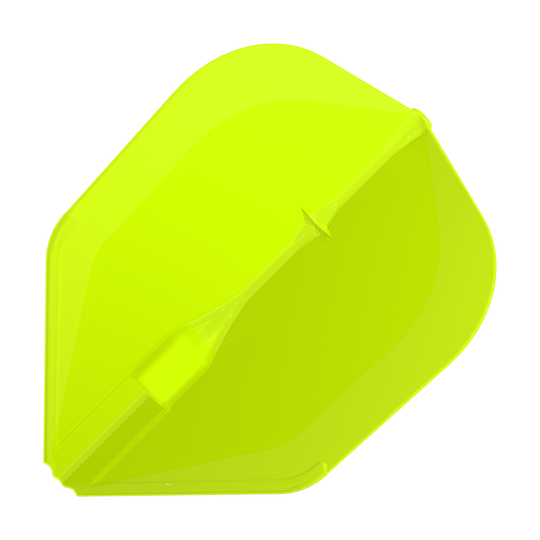 Loty L-L-Style3EZ Das Bild zeigt eine neon-gelbe Dartflügel. Die Oberfläche ist glatt und hat eine auffällige, leuchtende Farbe.